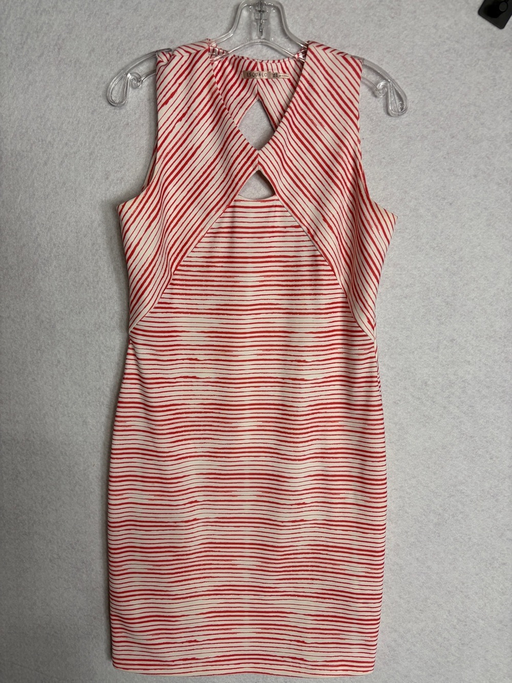 Esqualo DressSleeveless Coral and Cream Striped Sheath Dress with Keyhole Detail